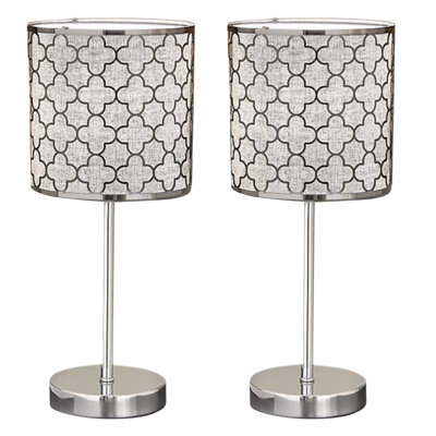 Set of 2 Lazar - Laser Cut Out Lamps with Grey Fabric Diffusers