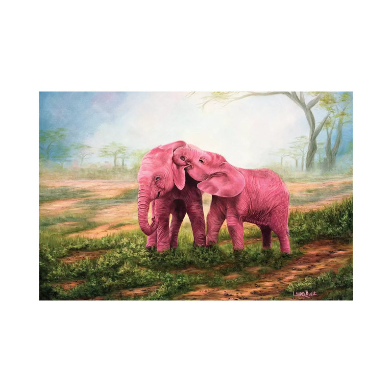 «Pink Elephants» par Laura Curtin - peinture sur toile tendue, H 8 po x l 12 po x P 0,75 po