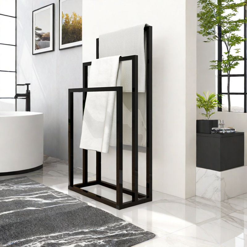 Porte-serviettes sur pied autoportant à 3 niveaux, porte-serviettes pour salle de bain, porte-débarbouillette moderne