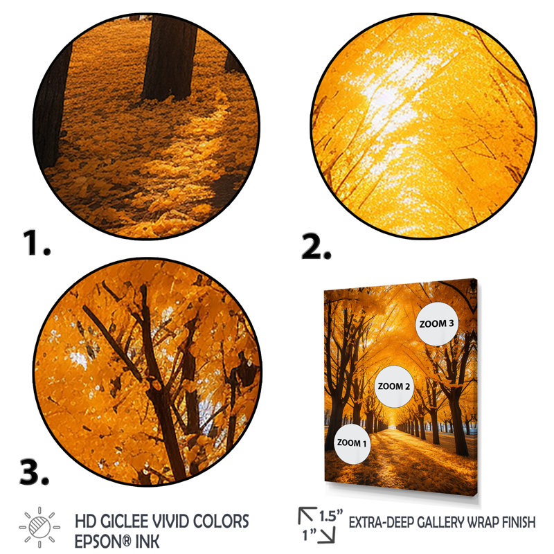 «Tree Golden Autumn Canopy II», reproduction sur toile, L 30 po x H 40 po, Cadre photo blanc
