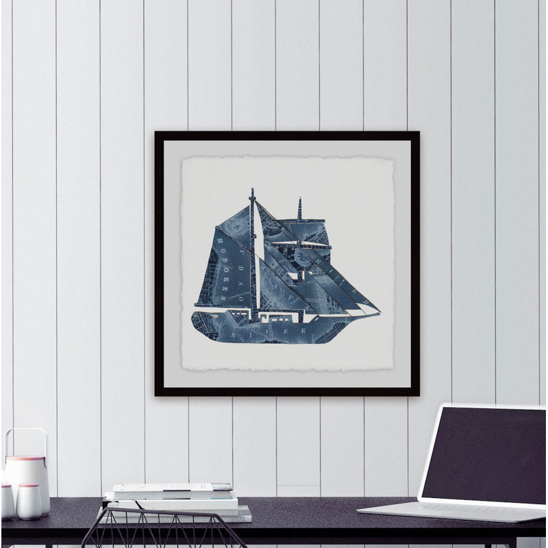 Voilier bleu - reproduction de cadre photo sur papier, H 12 po x l 12 po x P 1,5 po