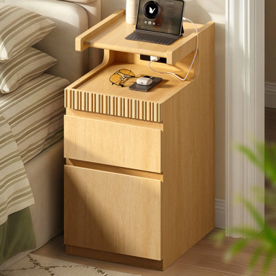 26.77'' 2-Drawer Narrow Nightstand With Storage Shelf & Charging Station