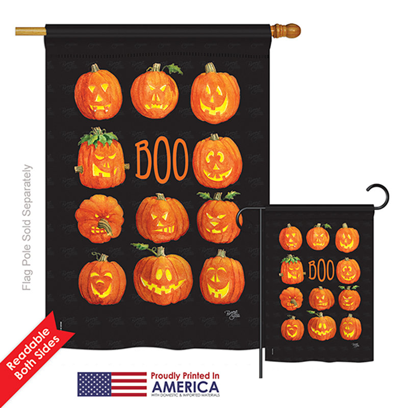 Ensemble de 2 panneaux verticaux décoratifs en polyester à 2 côtés citrouilles boo automne