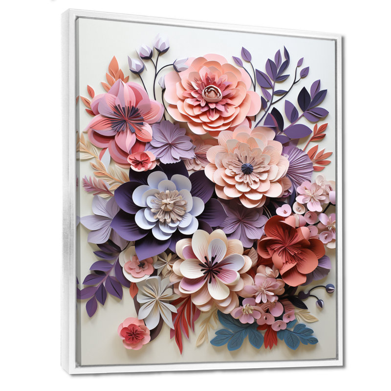 Fleurs d'hortensia mauve et rose - hortensia, art mural, Cadre flottant blanc, bois massif, H 32 po x l 24 po x P 1 po
