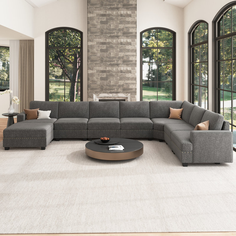 Canapé modulaire surdimensionné en U avec rangement Anureet, Polyester gris clair