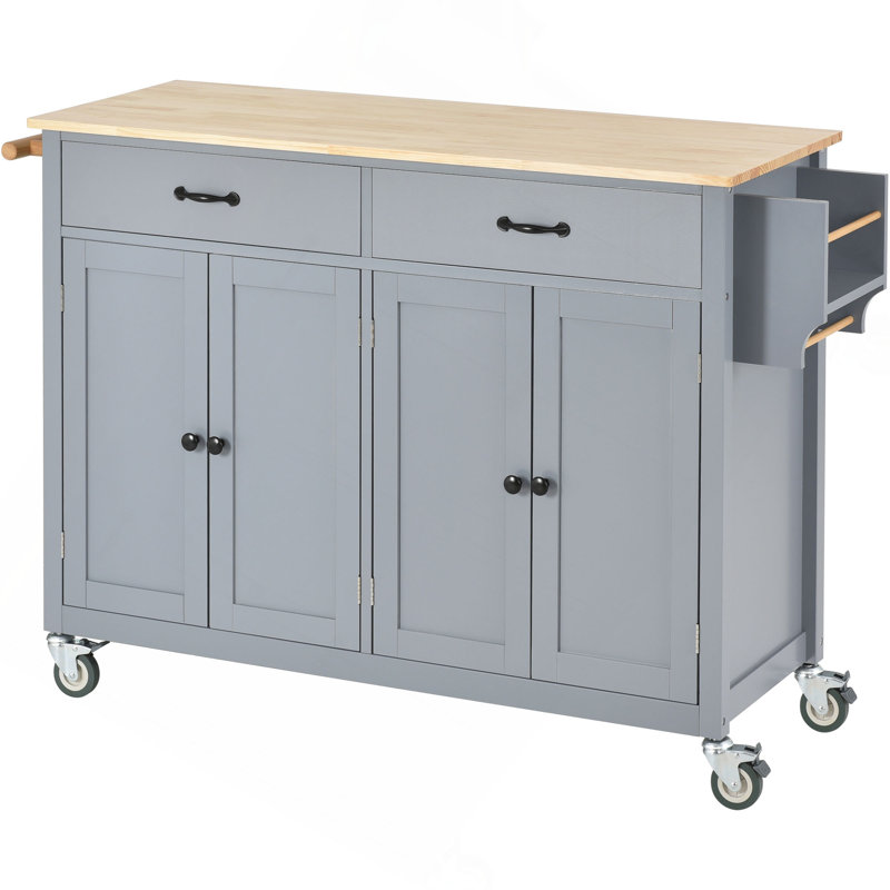 Kitchen Island Cart With Solid Wood Top And Locking Wheels,54.3 Inch Width,4 Door Cabinet And Two Drawers,Spice Rack, Towel Rack