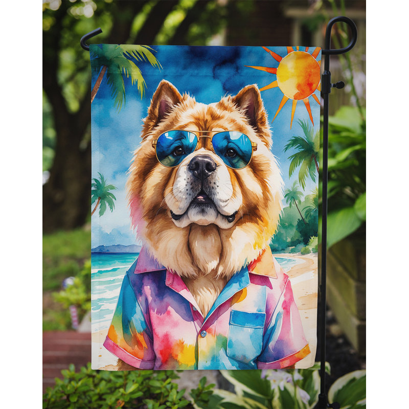 Bouvier bernois avec drapeau de jardin, Chow-chow