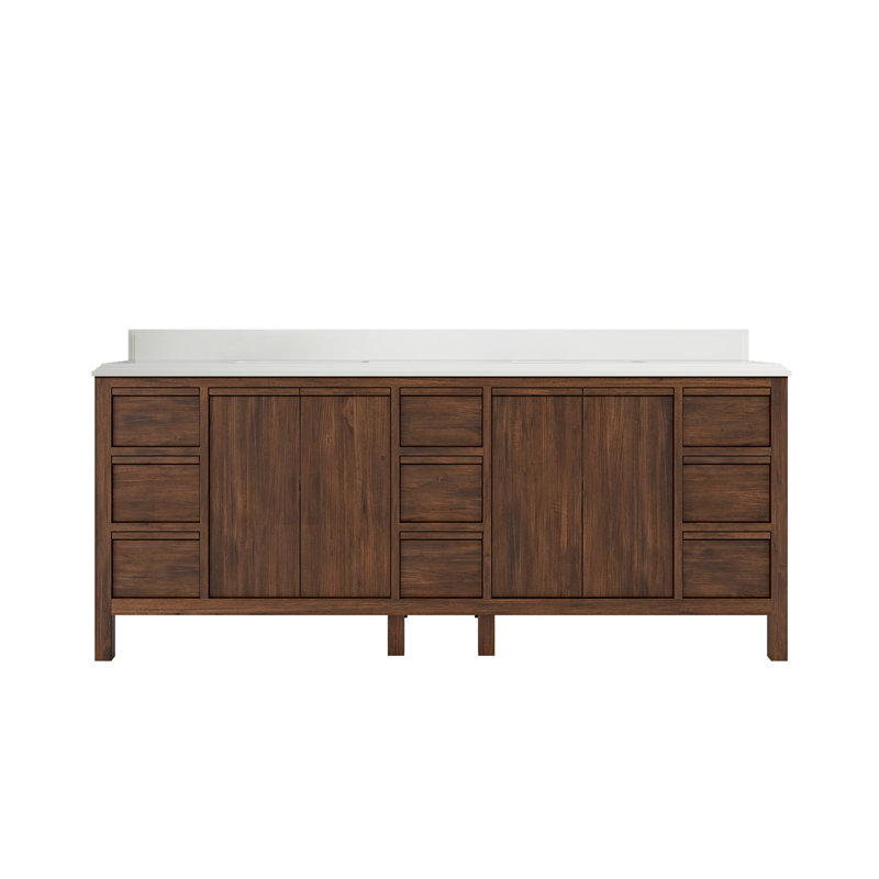 84'' Double Bathroom Vanity with Quartz Top, White, Dark Walnut
