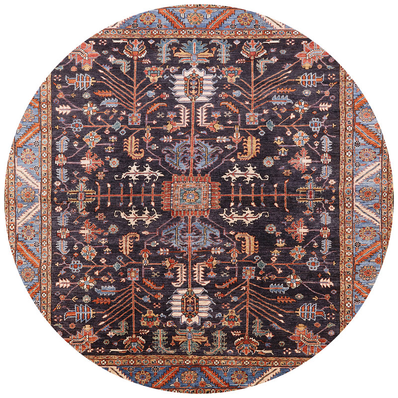 Tapis oriental noir / bleu, Rond 7 pi
