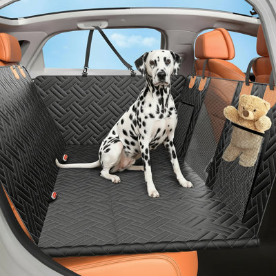 Dog Seat Cover For Cars, 400LB Hard Bottom Hammock With Removable Plate, Full Coverage Waterproof Backseat Protector For SUV, Truck - Mesh Window & Storage Pockets