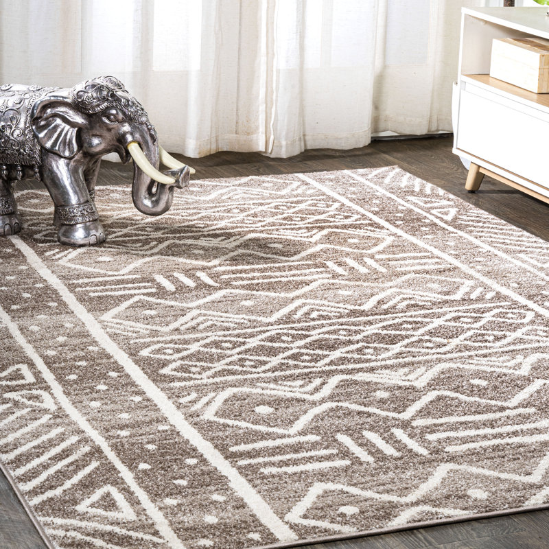 Maidenhead Tribal Geometric Brown/Ivory Rug, Rectangle 5' x 8'