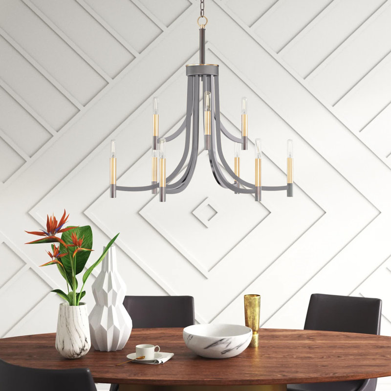 Crumrine 9 - Light Dimmable Chandelier, Bronze/Antique Brass