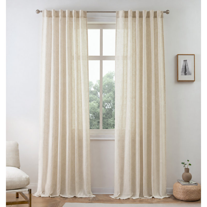 Paire de rideaux semi-transparents avec passe-tringle Janie, Lin clair, L 52 po x L 105 po