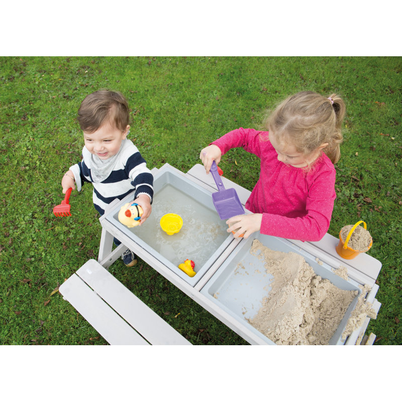 Roba Deluxe 89cm x 85cm Solid Wood Rectangular Sand And Water Table, Grey/Brown/Blue