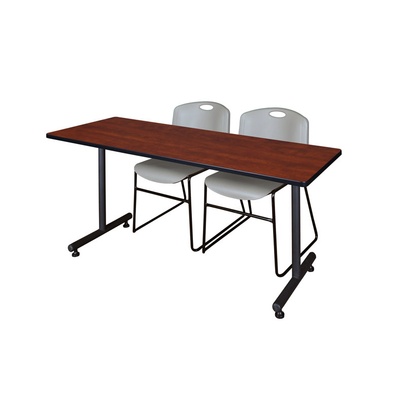 Table de formation en T Nick Nick, 2 chaises empilables Zeng, Bleu, Cerisier, H 29 po x L 60 po x l 30 po