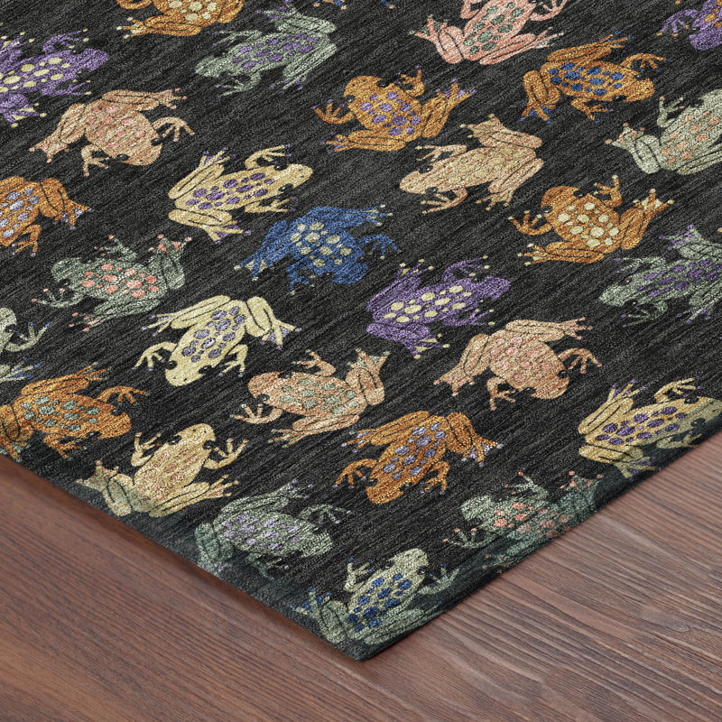 Machine Washable Indoor/Outdoor Chantille ACN2623 Kids Rug, 5' x 7'6", Black