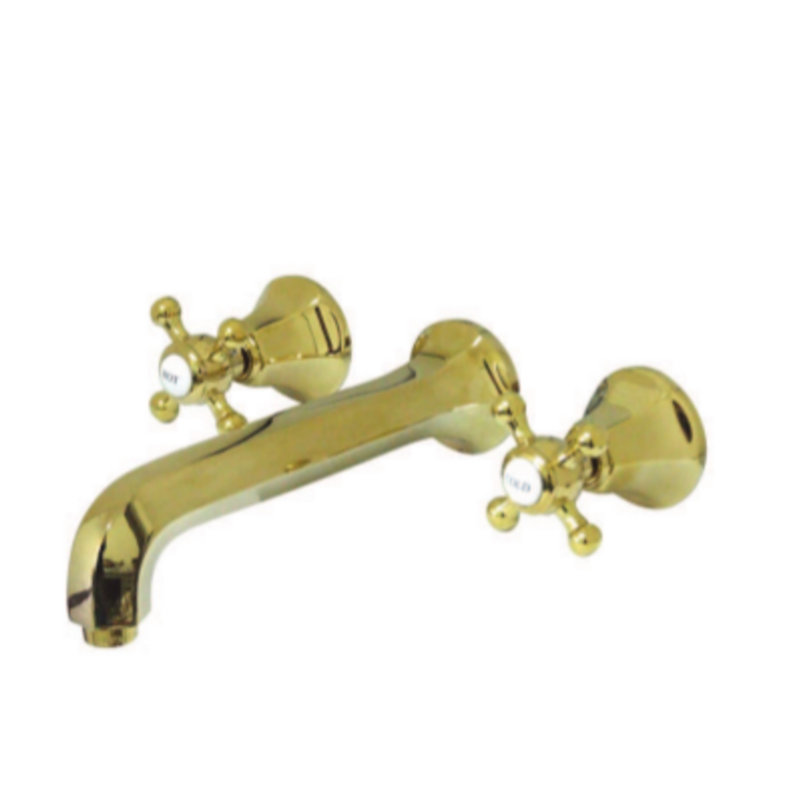 Kingston Brass Metropolitan Two-Handle 3-Hole Wall Mount Roman Tub Faucet, Polished Brass
