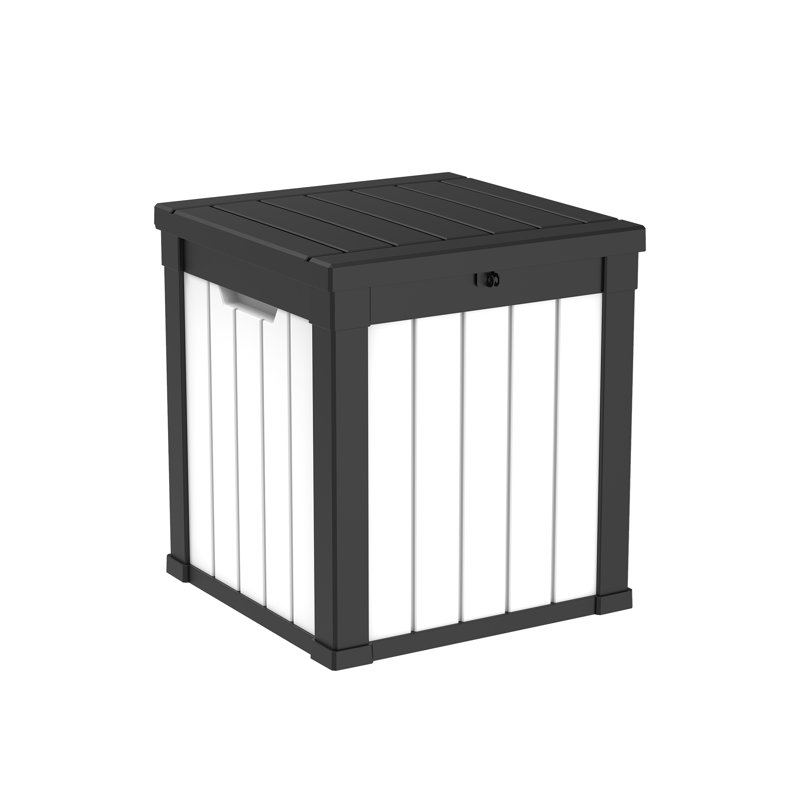 50 Gallon All-Weather Waterproof Resin Lockable Deck Box(Black And White), Black/White