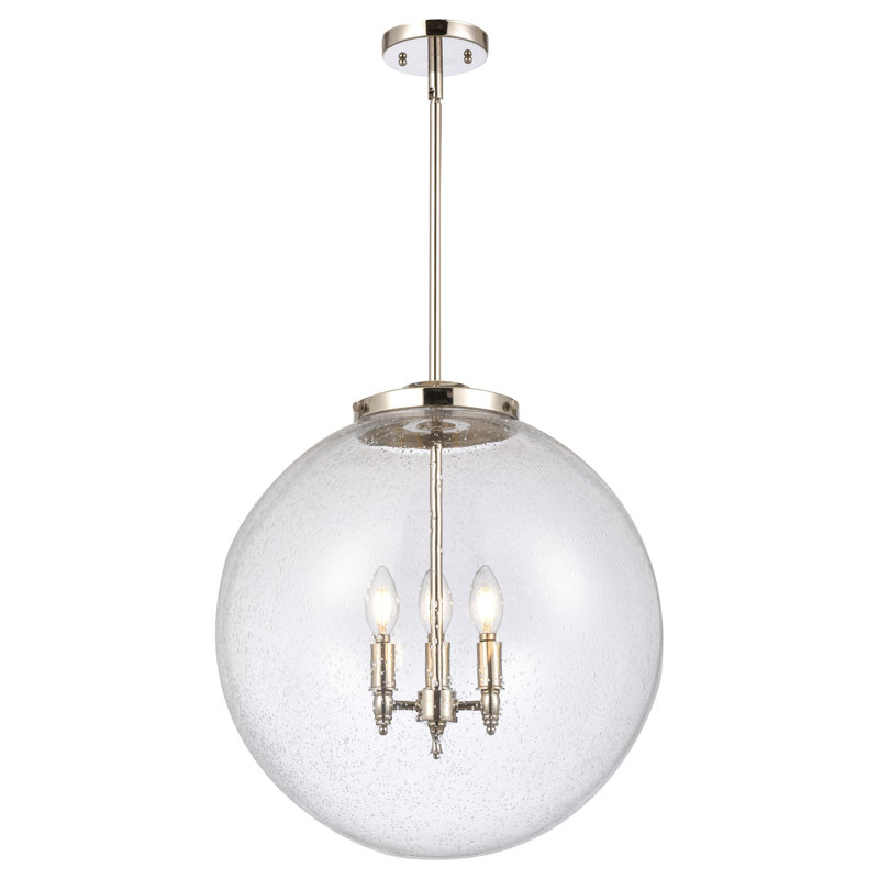 Luminaire suspendu sphère 3 lumières DEL Beacon, Nickel poli, H 19 po x l 18 po x P 18 po, Grainé