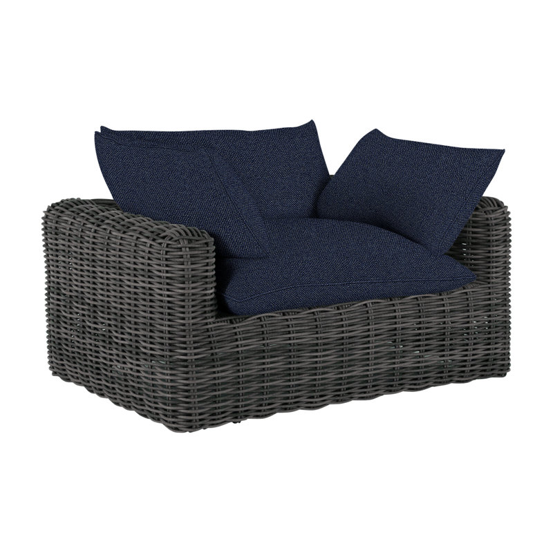 Montecito N-Dura Resin Wicker Outdoor Lounge Chair, Raffia, Welt, Intermix Indigo