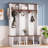 Farmhouse Style Hall Tree with Arched Design, Practical Entryway Storage Bench with 5 Black Hooks, Minimalist 4-in-1 Hallway Shoe Cabinet with 7 Cubbies-70336818