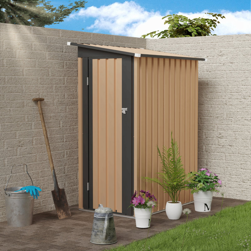 4.27 Ft X2.42 Ft Metal Garden Shed 5 X 3 Ft Pent Roof With Side Hinge Door