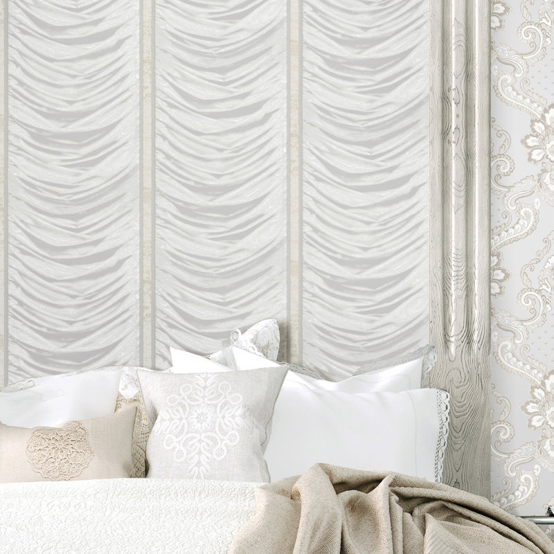 Rouleau de papier peint à double largeur pailleté L 33 pi x l 42 po Opulence Luxury, Gris/doré