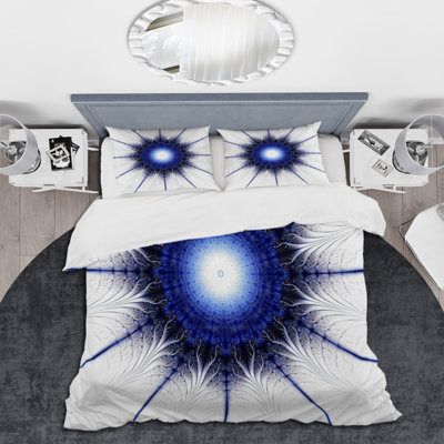 Fleur fractale bleu foncé - ensemble de housse de couette moderne - microfibre de polyester