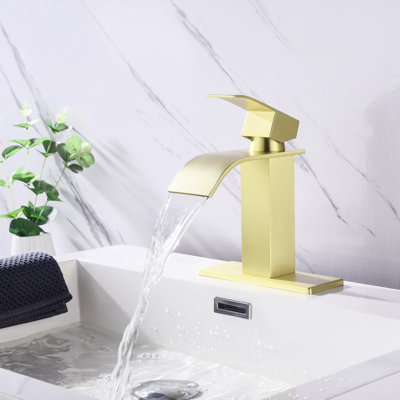 Single Handle Waterfall Spout Bathroom Fixture Kit, Stainless Steel With Golden Appearance For Vanity Sink Modern Lavatory Faucet, Finish