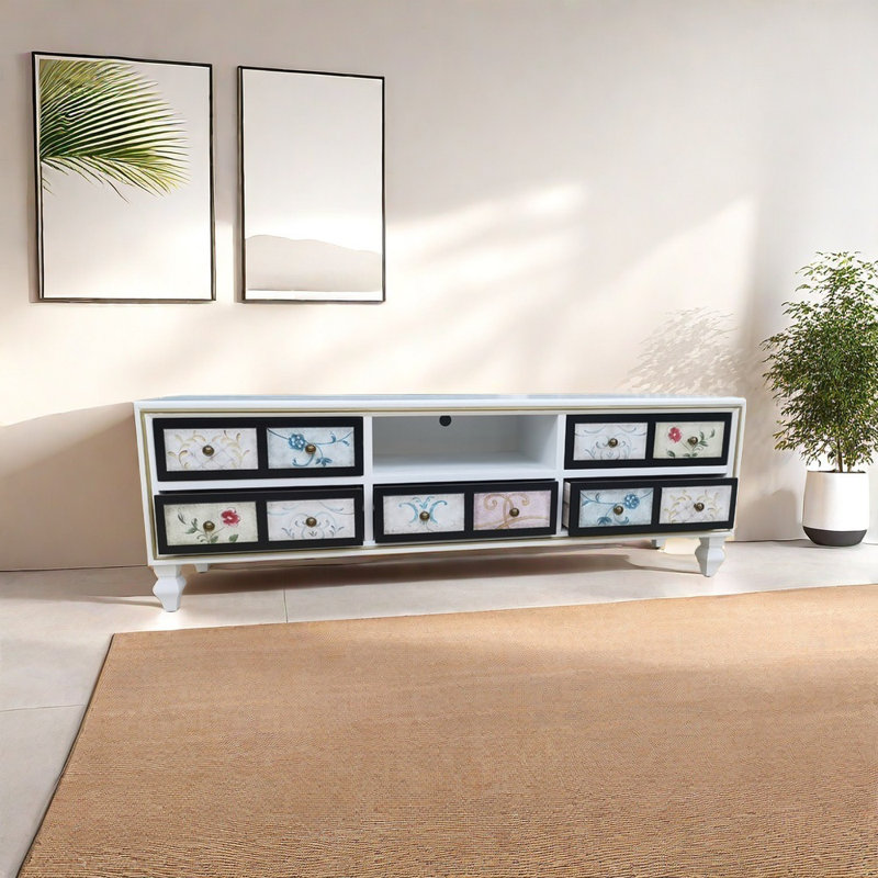 Meuble télé écologique peint à la main, Blanc, 70.87"
