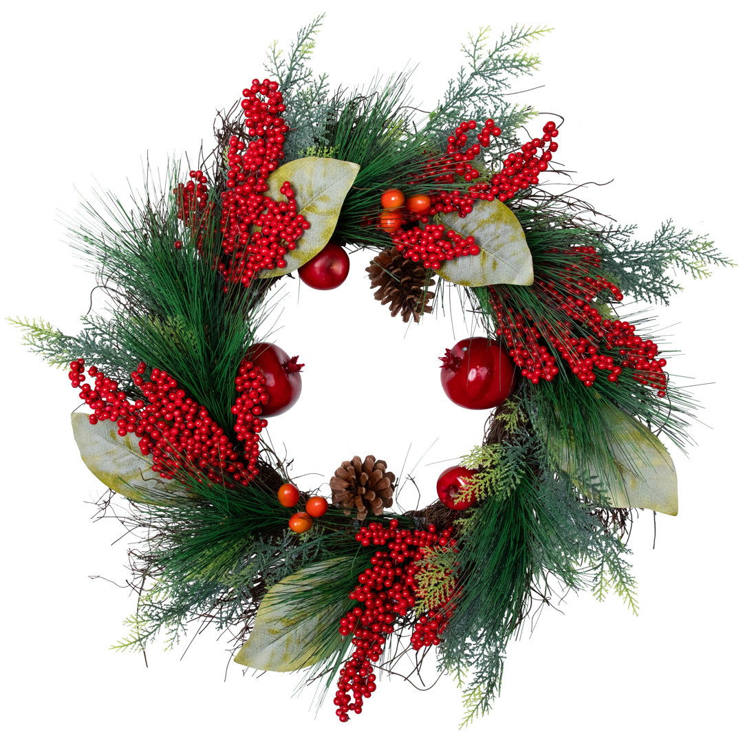 Autumn Harvest Pine Berry and Pomegranate Wreath 24 inch Unlit The Holiday Aisle®