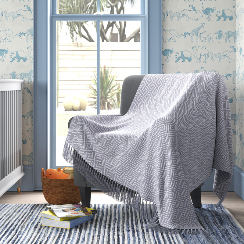 Laoise Throw Blanket with Tassel Trim, 130 x 170cm Blanket, Navy