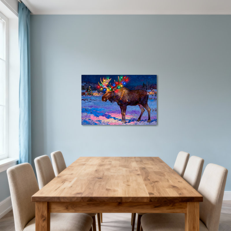 Orignal de Noël avec lumières colorées sur bois
