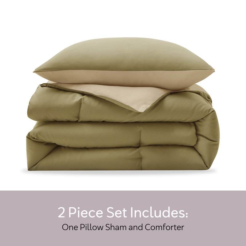 Ultra Soft Modern Reversible 2 Piece Comforter Set, Twin Comforter + 1 Standard Sham, Khaki/Beige