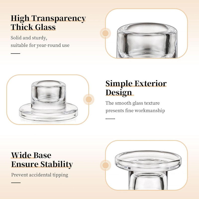 Glass Tapered Candlestick Holders: 10Pcs  Taper Candle Holders Bulk Clear Candle Sticks Holder Decor Short Modern Candle Holder For Table Centerpiece Wedding Christmas Dinner Party