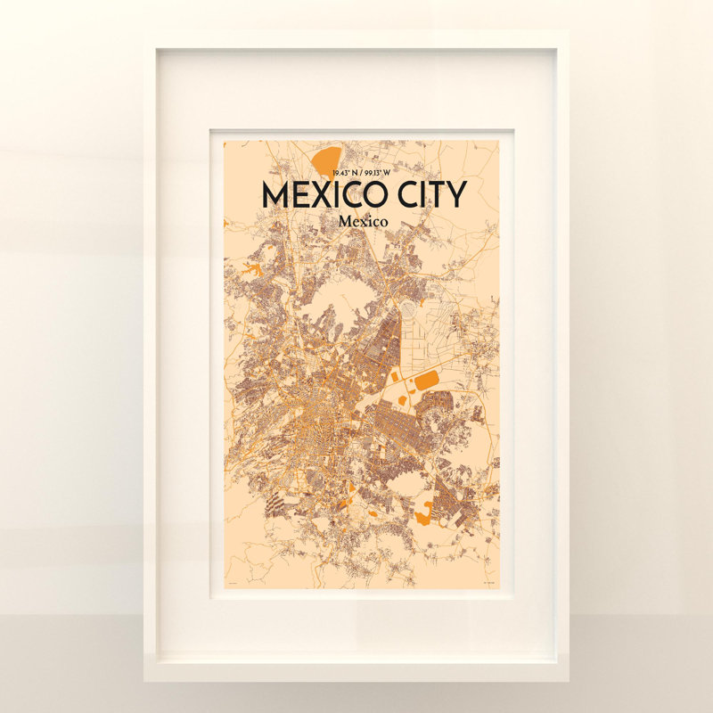 «Mexico City Map», impression, Orange / or pâle, H 36 po x l 24 po