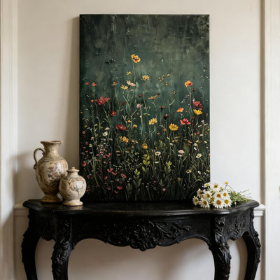 Vintage Wildflower Canvas Wall Art Moody Dark Green Flower Botanical Paintings Pictures Wall Decor Cottagecore Dark Academia Poster Printing For Bedroom Living Room Home Decoration