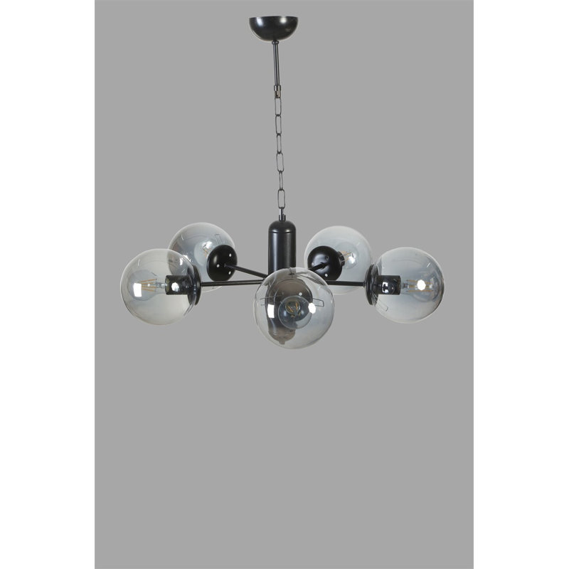 Lustre élégant en métal avec capuchon en verre, 17,7 po de diamètre x 27,6 po de hauteur | Finition noire et fumée | Douille E27, 40 W maximum | Certifié IP20 | Luminaire élégant pour les maisons et les salles à manger modernes, conception durable