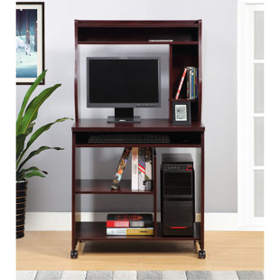 Computer Cart With And Spice Rack , Mobile On Four Locking Castors, Open Back For Monitor, Gliding Keyboard Drawer Metal Extension Glides, Suitable A Variety Of Items Utility Castors Microwave Shelf