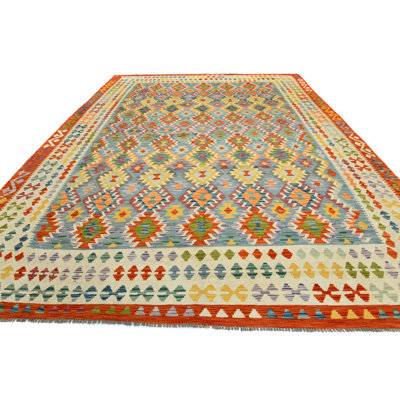 Tapis oriental fait à la main multicolore kilim et Sumak 10X13 Luhey