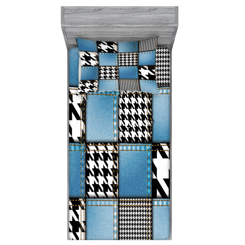 Microfiber Patchwork Sheet Set, Twin Sheet Set with Fitted Sheet