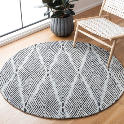 Micro-Loop Hand Tufted Wool/Cotton Geometric Rug in Light Blue/Charcoal