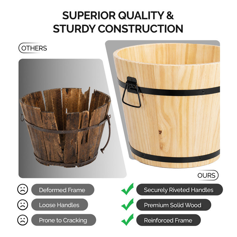 Icarus 3 - Piece Wood Barrel Planter Set, Honey 