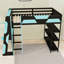 Lit mezzanine double pleine grandeur avec bureau latéral et tablettes de rangement-566590389