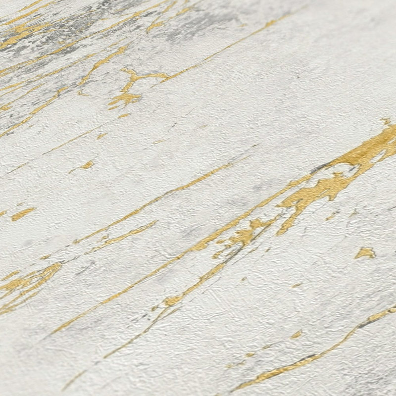 Bricks and More Collection Metallic Marble Motif Wallpaper Roll, White/Gold/Silver