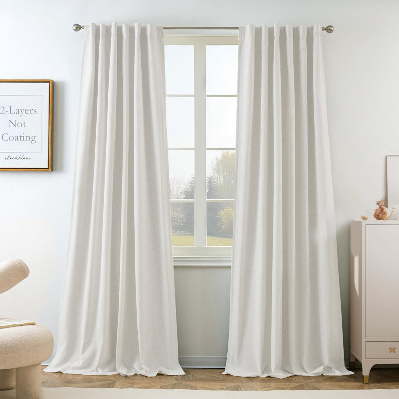 Goffredo 100% Blackout Natural Curtains for Bedroom  Double Layer Drape Farmhouse Thermal Insulated Rod Pocket Back Tab Full Light Blocking 2 Panels for Living Room Nursery