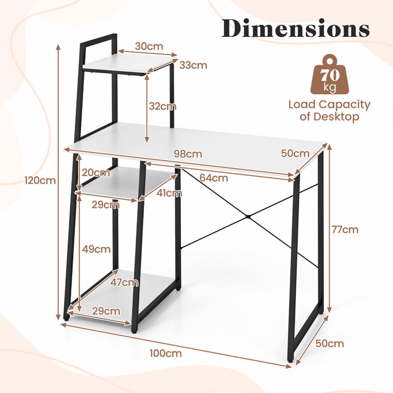 Amarea Metal Base Computer Desk, White