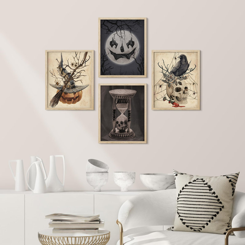Pâques, Halloween, chapeau, chat, squelette, citrouille, impression sur papier, 4 pièces, Naturel, H 16 po x l 12 po