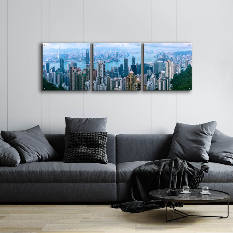 «Epic Art», tableau de Hongkong par Epic Art, art mural en verre acrylique, 3 pièces, H 24 po x l 72 po