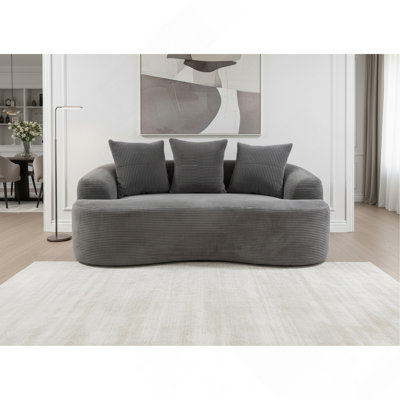 65.35" Curved Loveseat Sofa with Pocket Spring Cushions for Soft Seating, Small Space Couch with 3 Throw Pillows, No Assembly Needed, Grey